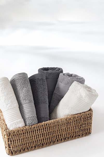Yataş Balera 6-Piece Hand / Face Towel Set - Gray / Ecru / Anthracite