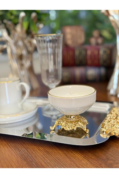 atabey home Porcelain Large Turkish Delight Dish 8 cm Set of 6 Gold 3-Legged Sauce Bowl & Turkish Delight Dish