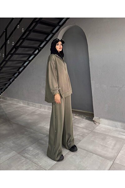 Işşıl 72068-Hakim Collar Metal Buttoned Flexible Combed Cotton Trousers Set