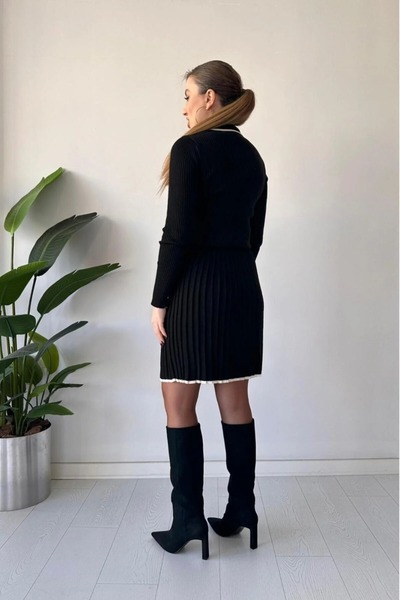 Cemre Life Collar Button Detailed Knitwear Skirt Set