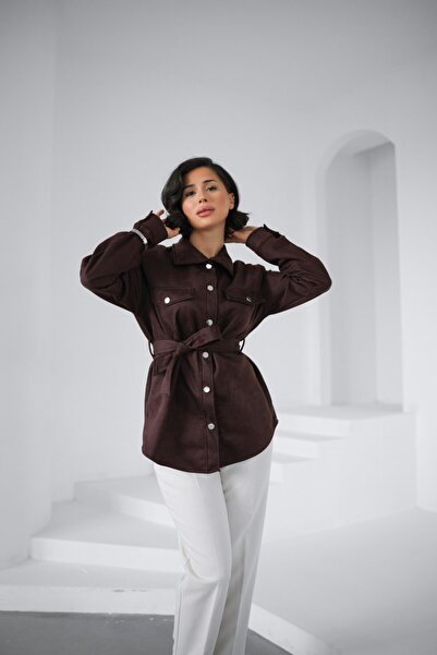 Bleu Petite Çıtçıtlı Bağlama Detay Süet Kadın Gömlek