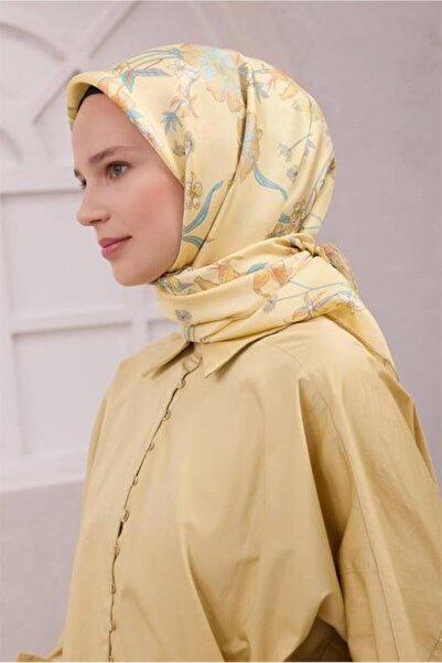 Belli Tivil Pure Silk Scarf 4210 - 84 Yellow Floral Pattern