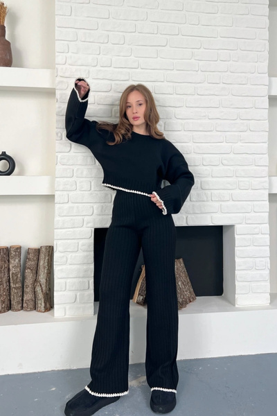 H&E LUXURY DESIGN Női részletesen kidolgozott, puha textúrájú kötöttáru kétrészes szett