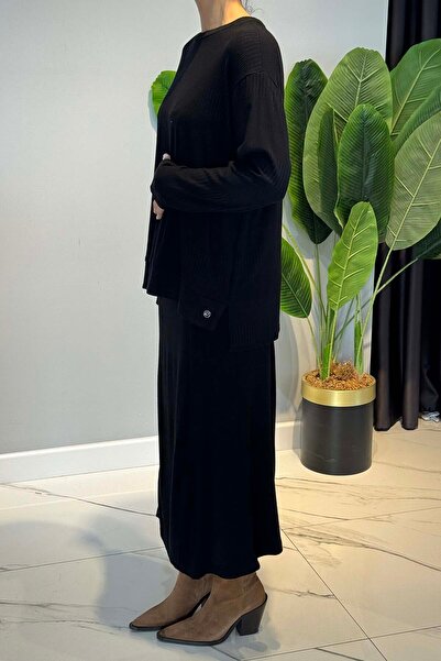 Ceremony Wool Embroidered Skirted Knitwear Suit 6960 Black