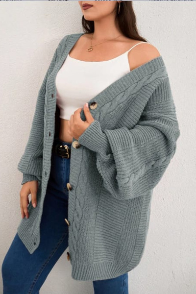 H&E LUXURY DESIGN Cardigan lung din tricot confortabil pentru femei – verde m...