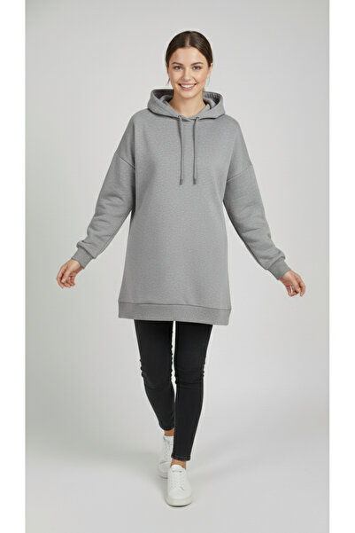 nacar çarşı Hanorac de damă, gri, model Basic Oversize, cu glugă, model Bell