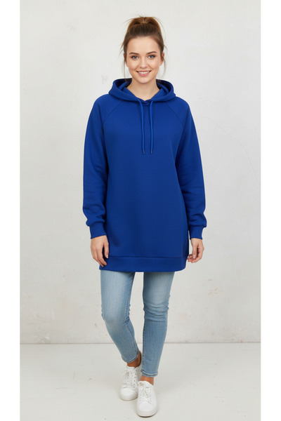 nacar çarşı Дамска синя суитшърт с качулка и камбановидна кройка от Saks Basic