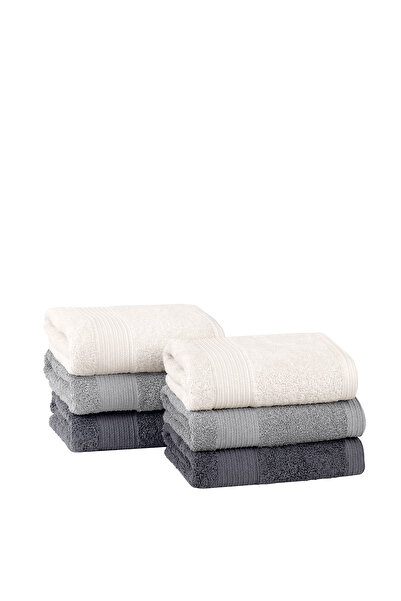 Yataş Balera 6-Piece Hand / Face Towel Set - Gray / Ecru / Anthracite