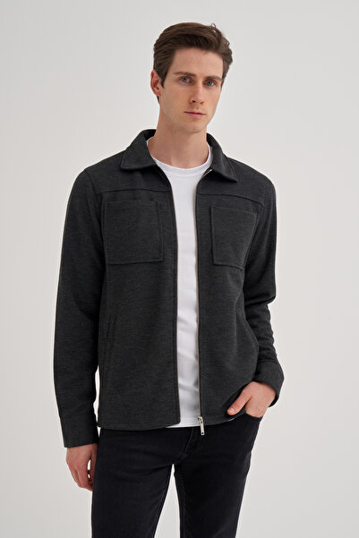 Cazador 24KCEEO05098 Antrasit Erkek Gömlek Yaka Çok Cepli Full Fermuarlı Hırka