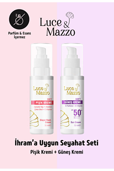 Luce & Mazzo مجموعة إحرام غير معطرة مناسبة للسفر، واقي من الشمس، كريم طفح الح...