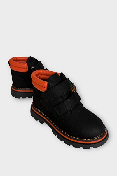Liger Παιδικές μπότες με διπλό Velcro και αντιολισθητική σόλα με φλις εσωτερικά ΜΑΥΡΟ - ΠΟΡΤΟΚΑΛΙ