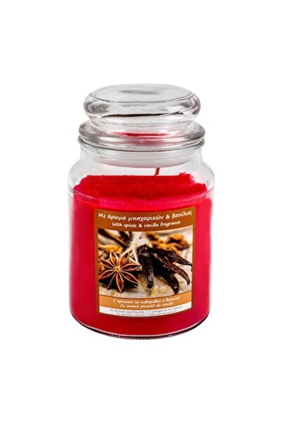 SHOPIENS Scented Candle Spiced Vanilla (Spice & Vanilla), 65h Burn Time, Red Glass, Ø9.5x16.5cm