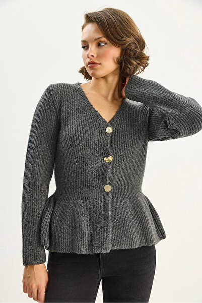 Bianco Lucci Women's 3 Button Waist Pleated Cardigan Th251065 60283715