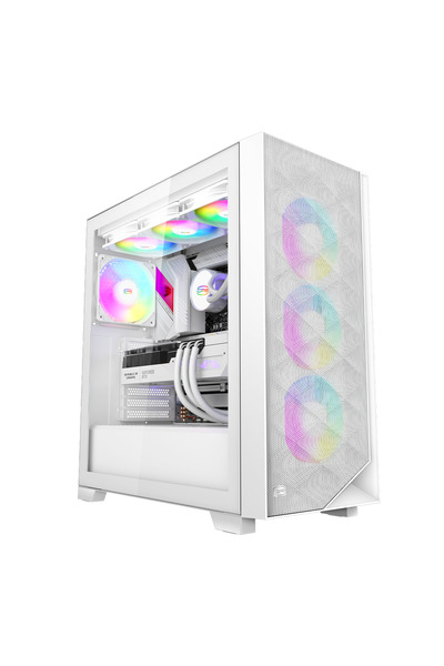 PCCOOLER Carcasa Middle Tower, ATX, ARGB, Alb, USB 3.2, sticla securizata, 3 ...