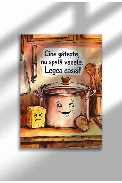 21mxm Unframed Kitchen Canvas Poster - Funny Romanian Quote - Digital Print - Legea Casei