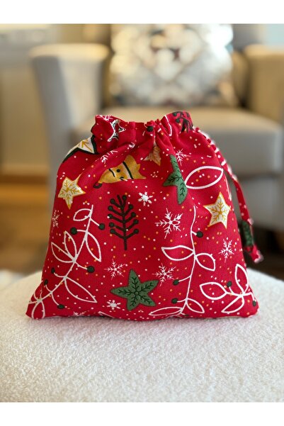 MEKİK BUTİK Bell Pattern Christmas New Year Pouch - Linen Cloth Pouch - 20X20 - Gift Bag - Cloth Bag