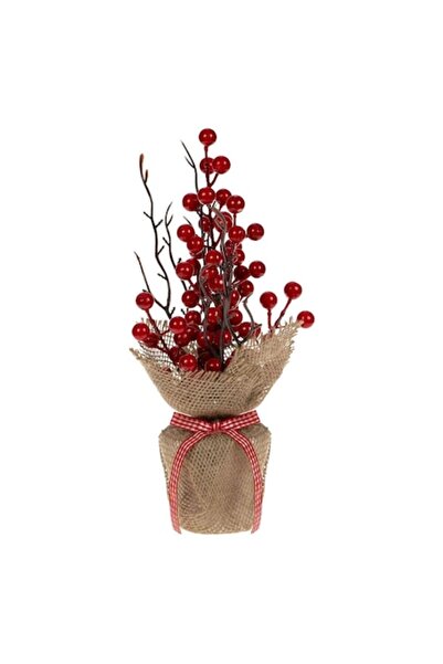 SHOPIENS Săculeț decorativ de Crăciun, iută, fructe de pădure roșii, 30 cm