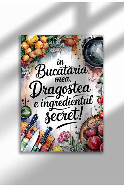 21mxm Unframed Kitchen Canvas Poster - Romanian Quote - Digital Print - Love is the ingredient
