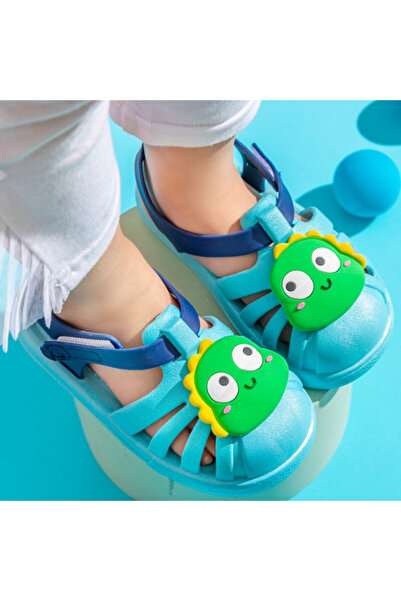 BebeNou Papuci de casă albaștri din cauciuc, tip sandală pentru copii - Dino ...