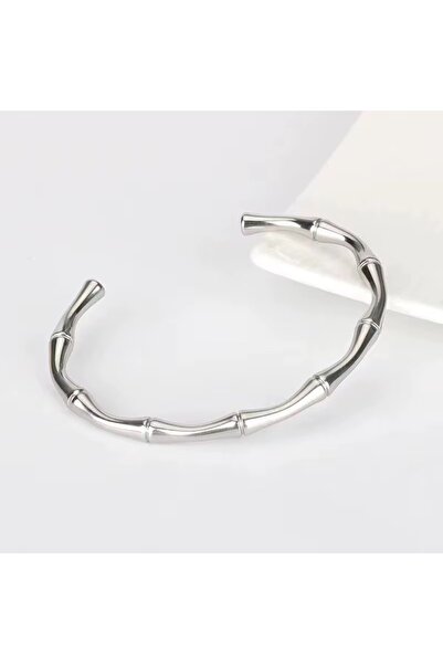 Siya Silver سوار نسائي من الفولاذ المقاوم للصدأ طراز بامبو