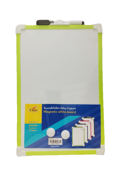 Class سبورة بيضاء صغيرة قابلة للمسح مع قلم ومغناطيس مقاس 20*30 سم بإطار من الألومنيوم الملون