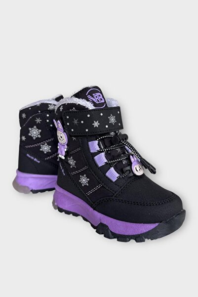 Liger Waterproof Cold-Proof Baby Kids Boots with Fur Inside Black - Purple