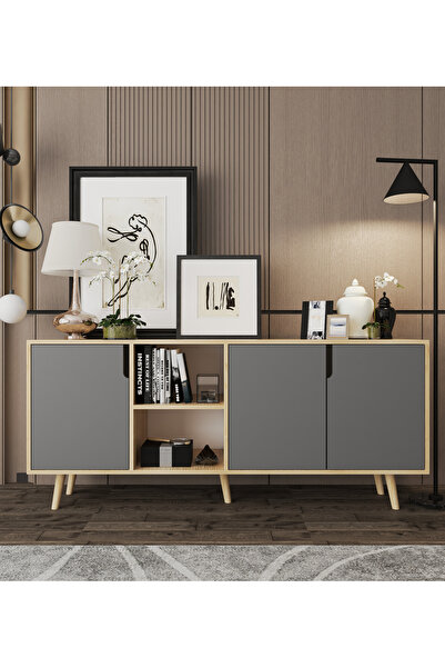 VM VERTEX MOBİLYA Latina Modern Konsol 3 Kapaklı 180 Cm Safir Meşe - Antrasit
