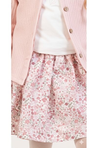 Baby Rose Crisp Patterned Cardigan Sweet Skirt Set 1-2-3-4 Years Old