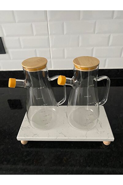 Buhara 2-Piece Bamboo Lid Oil Pot - Vinegar Bowl & Marble Serving Bowl