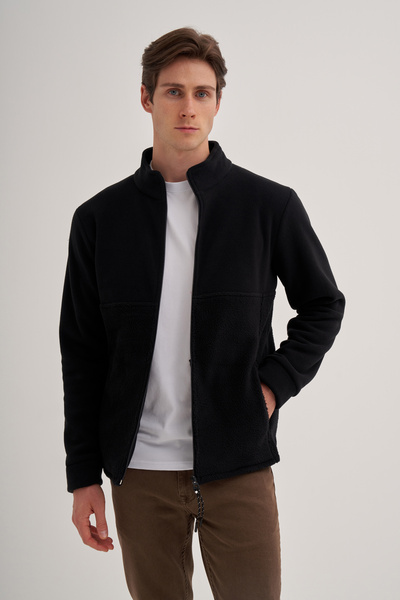 Cazador 24KCEEO05127 Siyah Erkek Yarım Balıkcı Yaka Boydan Fermuarlı 3 İplik Polar Hırka