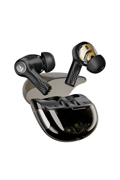 BOAT سماعات أذن Nirvana Crystl TWS مع صوت مكاني بزاوية 360 درجة، وإلغاء ضوضاء نشط، ومدة تشغيل تصل إلى 100 ساعة