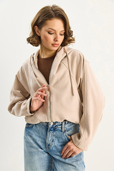 Bianco Lucci Women's Hooded Zippered Pocket Detailed Lined Suede Bomber Jacket 6912 60283709