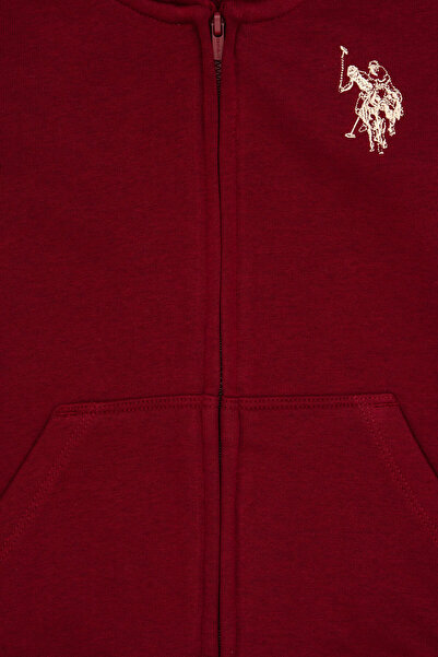 U.S. Polo Assn. Boy's Claret Red Zippered Hooded Knitted Cardigan 50316706-Vr014