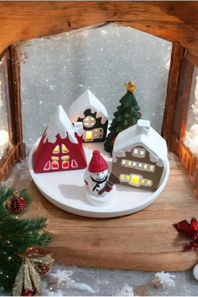 INGA JOSANU Yılbaşı Kış Evleri Konseptli 5 Parça Dekoratif Set (Kardan Adam, ...