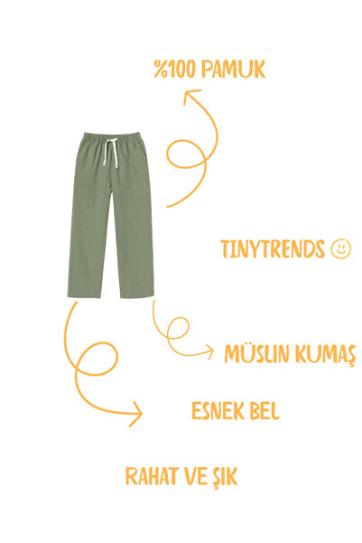 tinytrends 100% Cotton Color Relax Binding Detailed Muslin Trousers