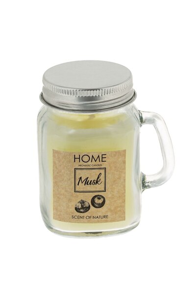 MYONNA IT & E- COMMERCE Aromatic Candle - Musk, Ecru, Glass Jar with Metal Lid, 5.3x8.5 cm