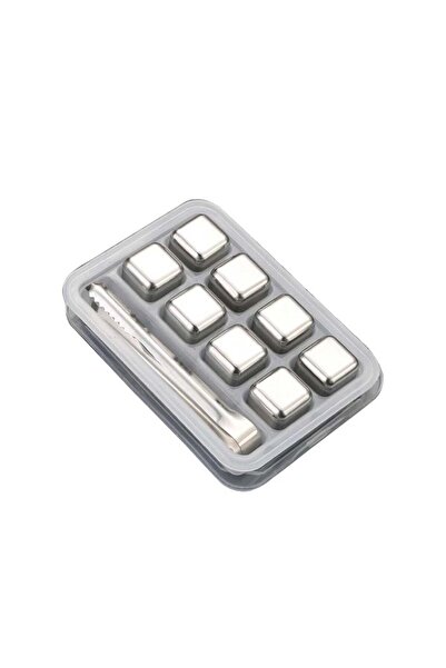 Generic Liying 8pcs Stainless Steel Reusable Ice Cubes with Barman Tongs and Freezer Tray for cold coffee,