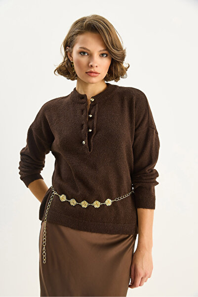 Bianco Lucci Women's Crew Neck 4 Button Regular Knitwear Sweater Tk251128 60283720