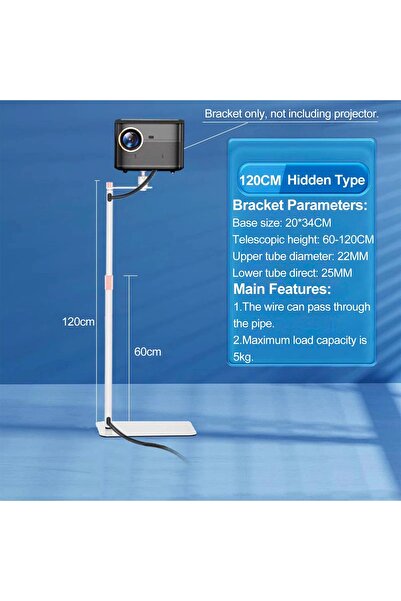 Coverzone 130cm Projektör Standı Metal Gövdeli, Gimbal Tip, 5kg Taşıma, Ayarlanabilir Teleskopik Tripod | TY08