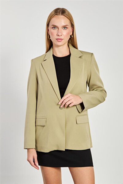 BARRELS AND OIL Women's Single Button Blazer Jacket - Light Khaki