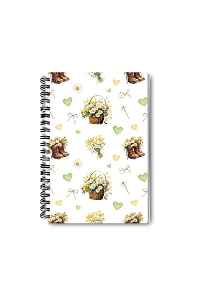 qoeuyl boutique Daisy and Wildflowers Design Wire Spiral A5 Lined 4-Piece Souvenir, Memory, School Notebook Set