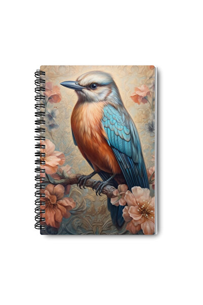 qoeuyl boutique Vintage Bird Themed No:2 Design Wirebound A5 Unlined 4-Piece Souvenir, Memory, School Notebook Set