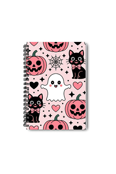 qoeuyl boutique مجموعة دفاتر مدرسية مكونة من 4 قطع بتصميم لطيف على شكل سلك حلزوني بتصميم الهالوين باللون الوردي، مقاس A5
