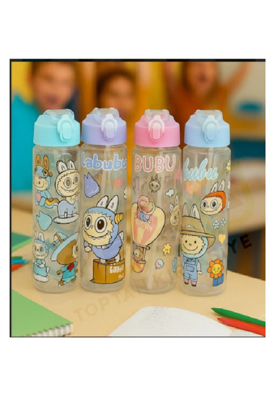 YEŞİL KIRTASİYE Labubu Printed 550 ml Water Bottle with Straw