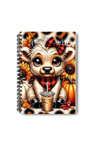 qoeuyl boutique مجموعة دفاتر ملاحظات مدرسية تذكارية من 4 قطع بتصميم بقرة لطيفة ذات طابع خريفي، مقاس A5 مربع الشكل