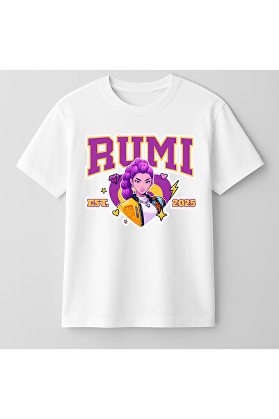 mixxi fashion Kpop Demon Hunters Huntrix Rumi Kısa Kollu Baskılı Kız Çocuk Ti...