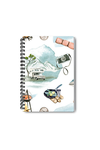 qoeuyl boutique Nature and Camping Themed Design Wirebound A5 Unlined 4-Piece Souvenir, Memory, School Notebook Set