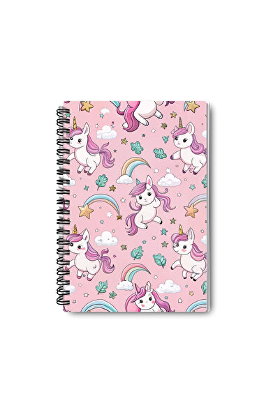 qoeuyl boutique Colorful Unicorn Design Wire Spiral A5 Unlined 4-Piece Souvenir, Memory, School Notebook Set