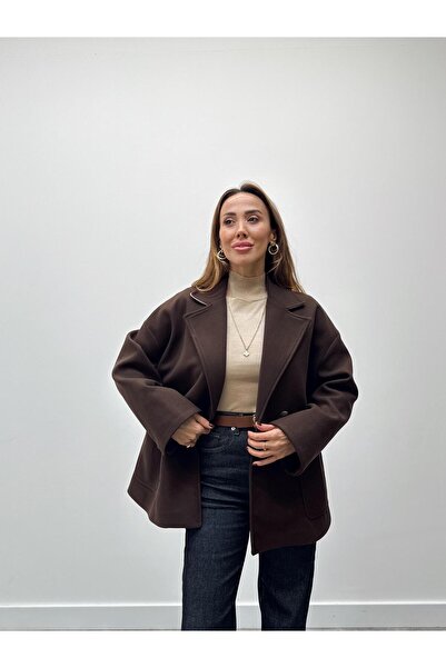 Maldia Shop Women's Tone Brown Buttoned Premium Cashmere Coat