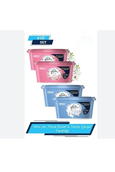 Febreze Mini Jel Oda Oto Kokusu Temiz Çarşaf Ferahlığı ve Floral Buket 70 G 4 Adet